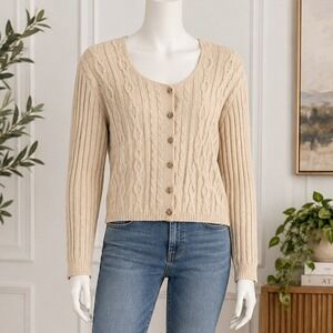 Expressions Womens Cardigan Vintage 90s Cable Knit Button Front Cream Medium